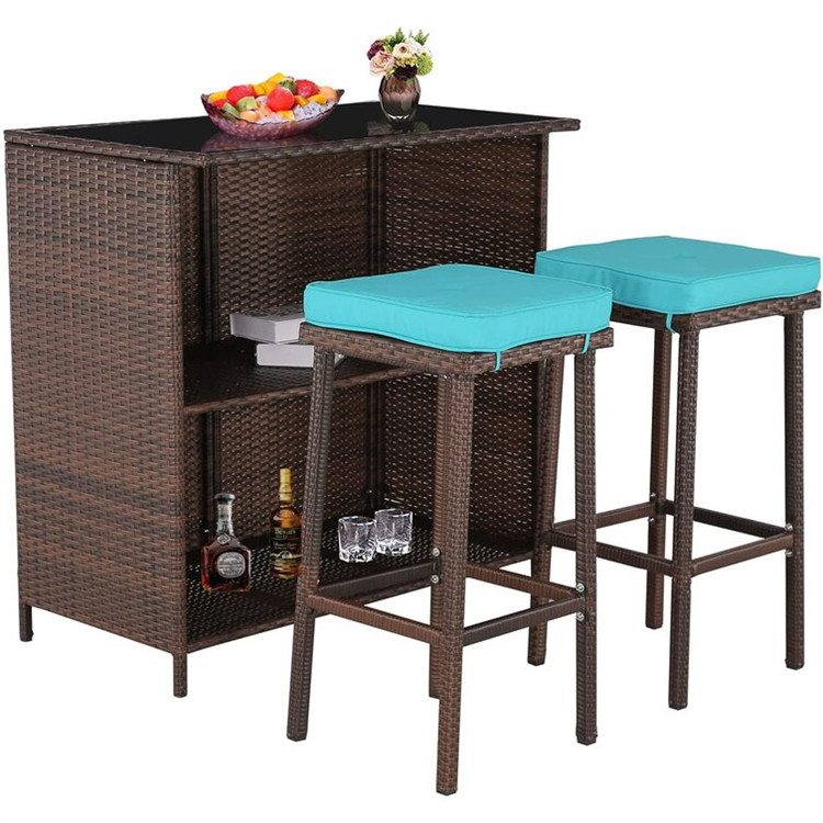 3 stykker Patio Rattan Wicker Bar Sæt